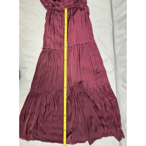 She + Sky Tiered Ruffle Maxi Dress Size M Wine On/Off Shoulder Boho Romantic - Picture 13 of 16
